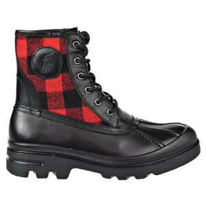 Polo Ralph Lauren Udel Men's Duck Lumberjack Leather Boot Black Red Plaid Sz 10.